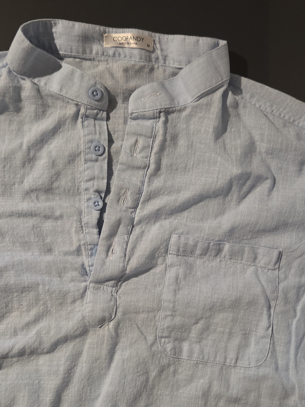 Coofandy Men’s Pale Blue Grandad Collar Button-Down Shirt